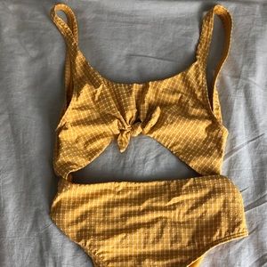 Billabong yellow gingham cutout one piece